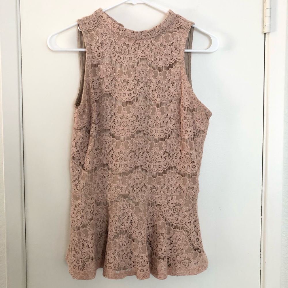Pinky nude lace peplum top